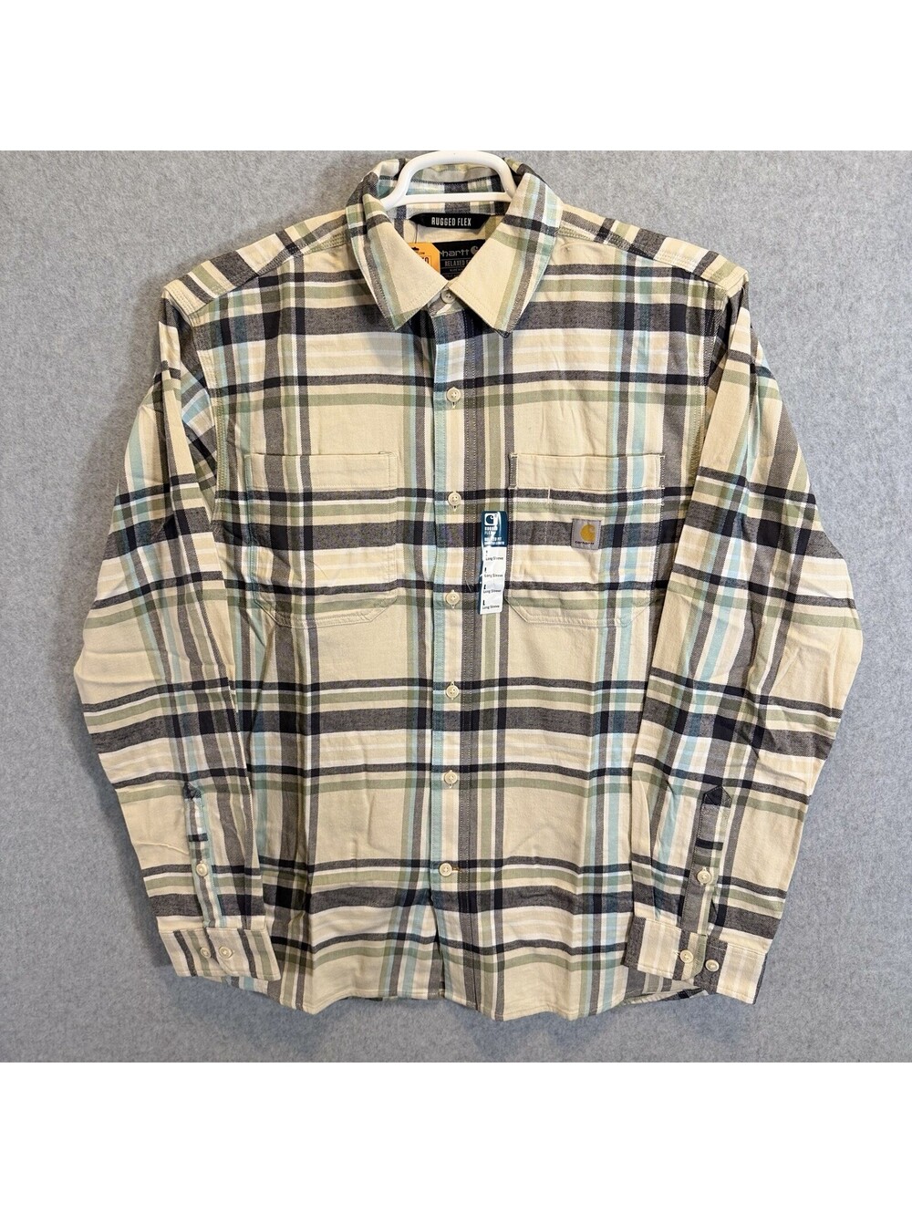 🔥NEW🔥Carhartt Rugged Flex Flannel Shirt Men's Size Large Tan Relaxed Fit Plaid